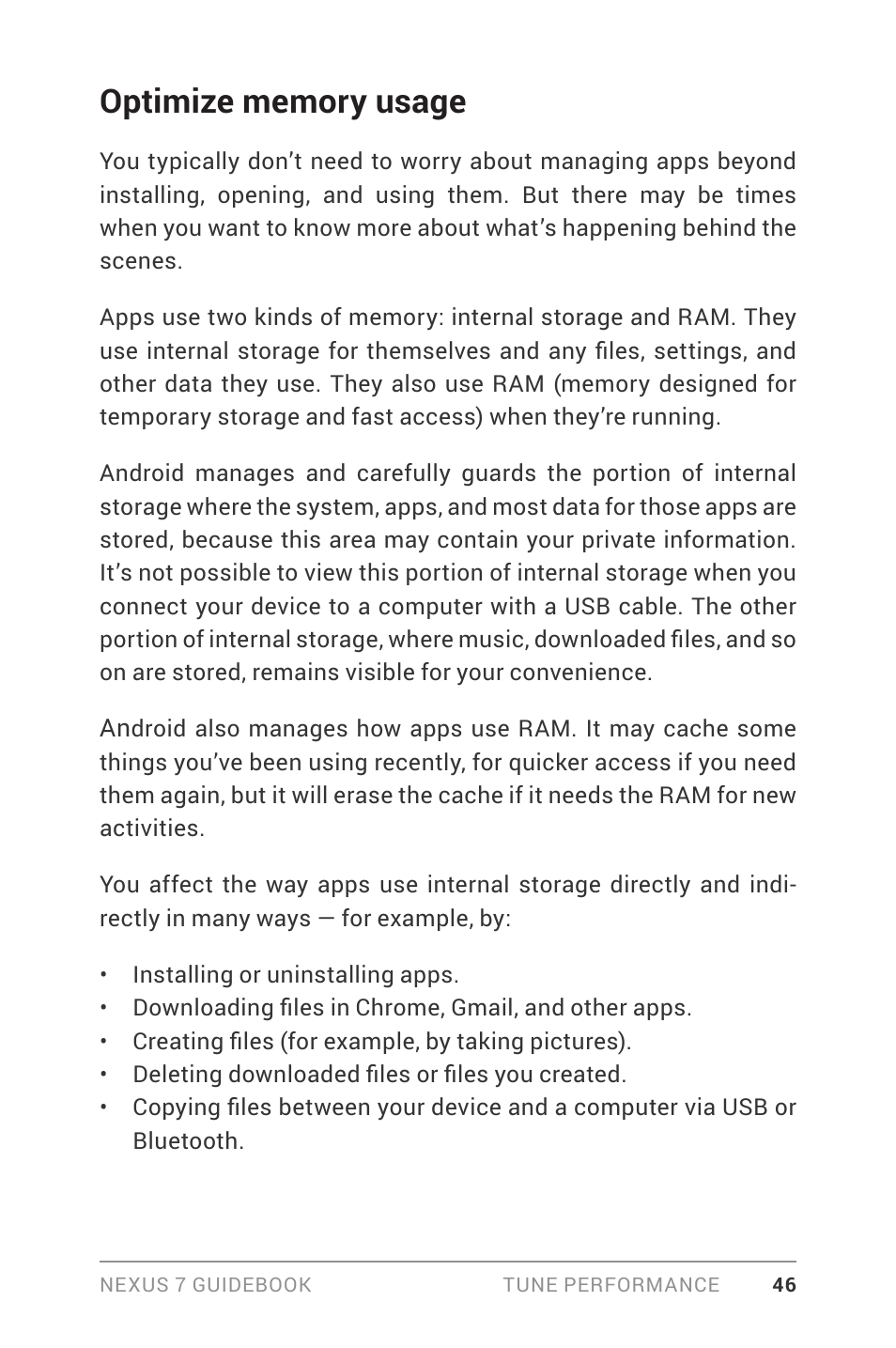 Optimize memory usage | Asus Nexus 7 User Manual | Page 52 / 106