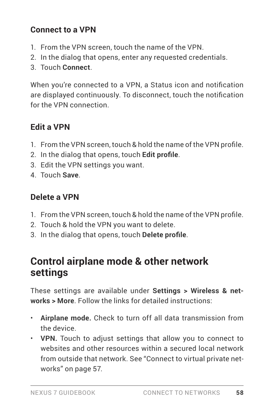 Control airplane mode & other network settings | Asus Nexus 7 User Manual | Page 64 / 106