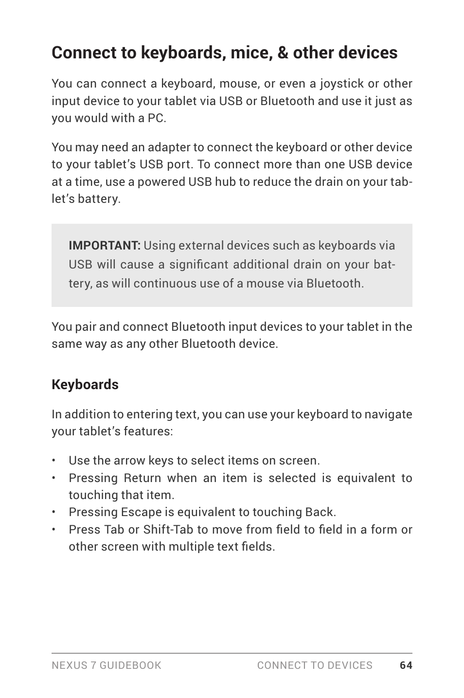 Connect to keyboards, mice, & other devices | Asus Nexus 7 User Manual | Page 70 / 106