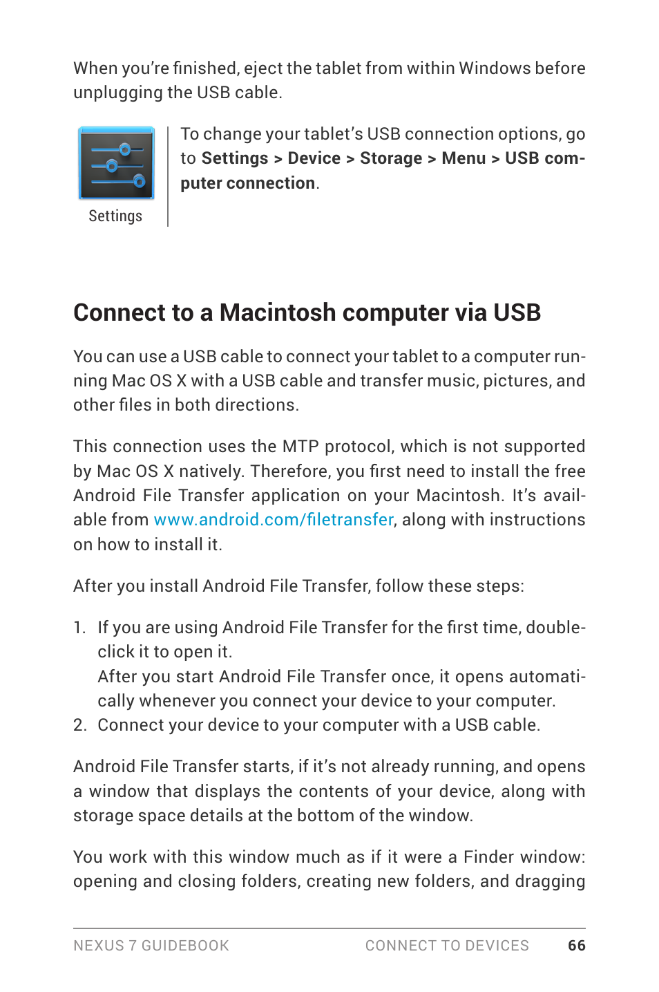 Connect to a macintosh computer via usb | Asus Nexus 7 User Manual | Page 72 / 106