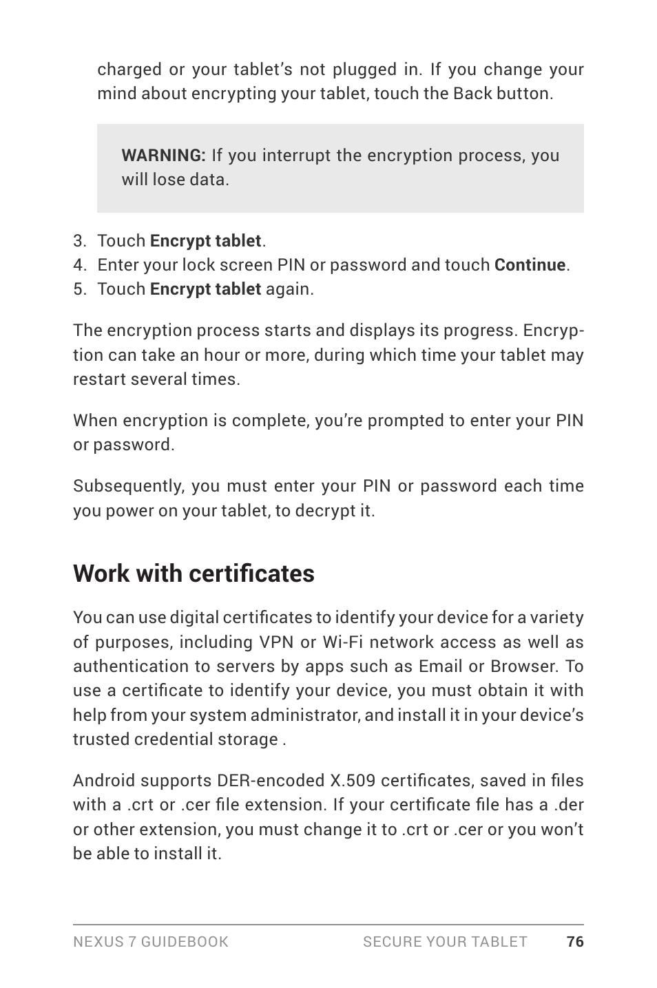 Work with certificates | Asus Nexus 7 User Manual | Page 82 / 106