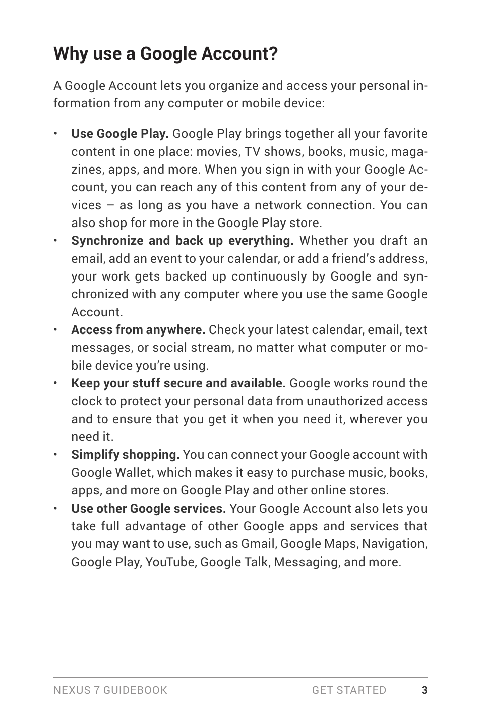 Why use a google account | Asus Nexus 7 User Manual | Page 9 / 106