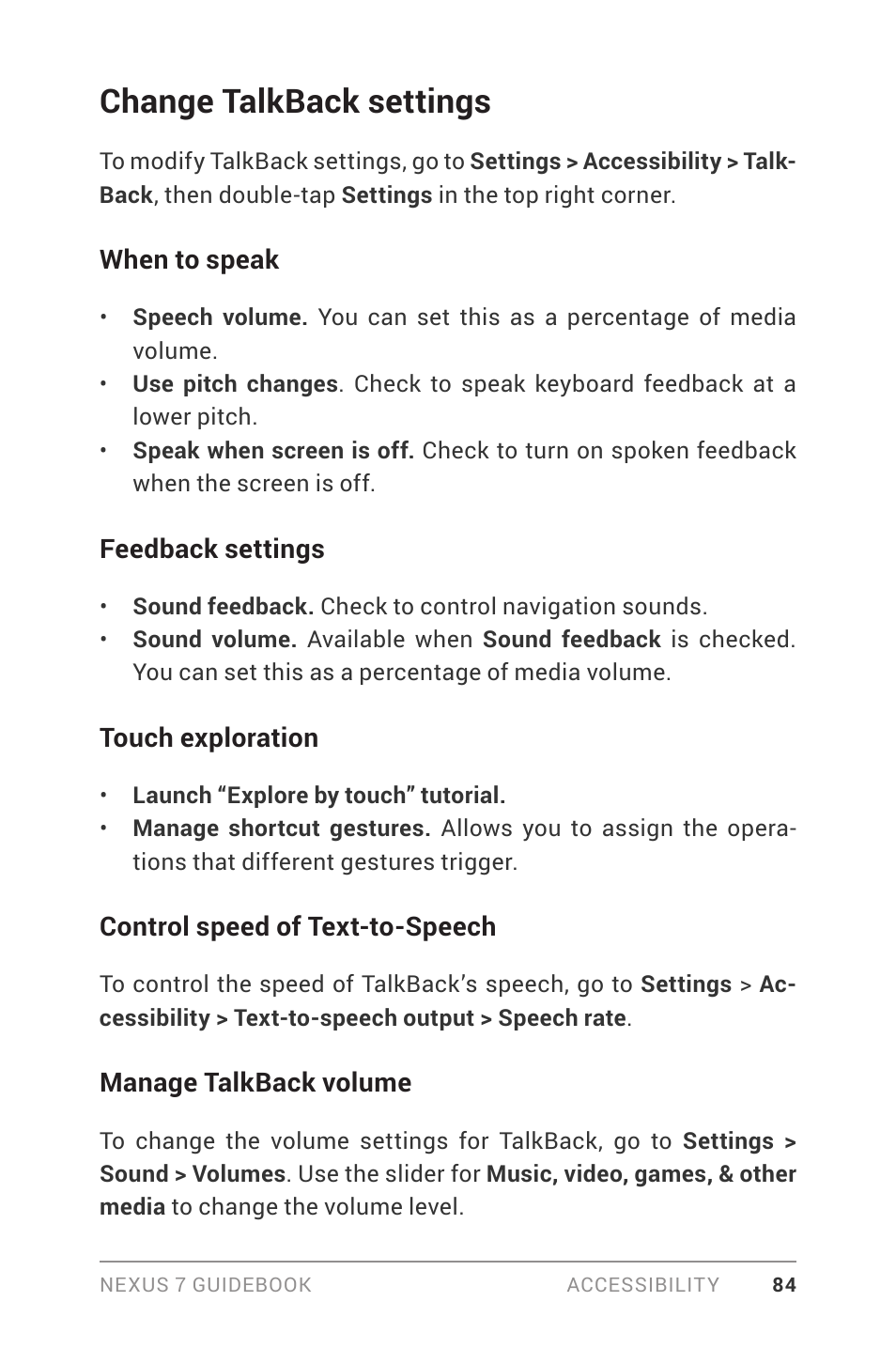 Change talkback settings | Asus Nexus 7 User Manual | Page 90 / 106