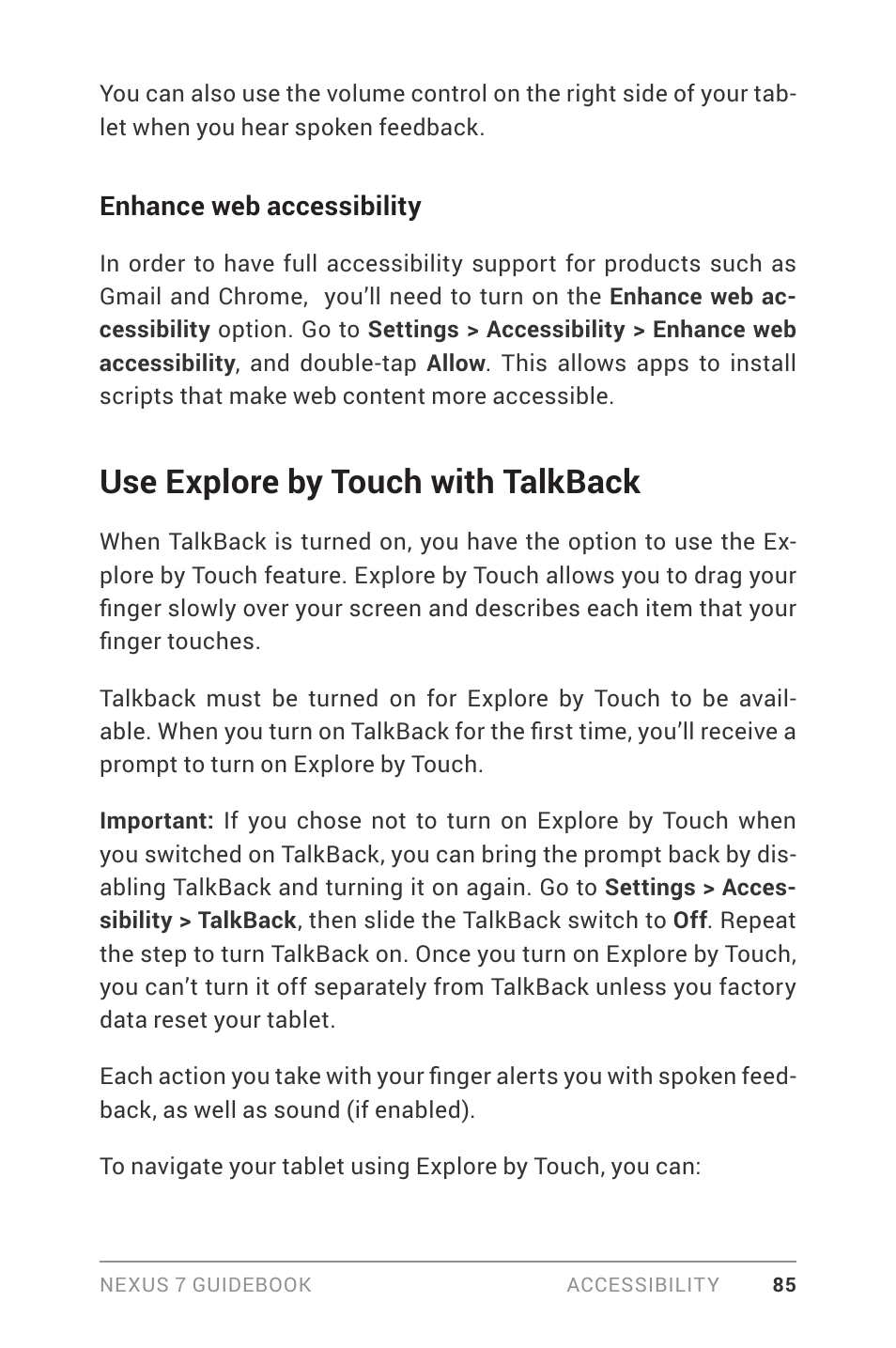 Use explore by touch with talkback | Asus Nexus 7 User Manual | Page 91 / 106