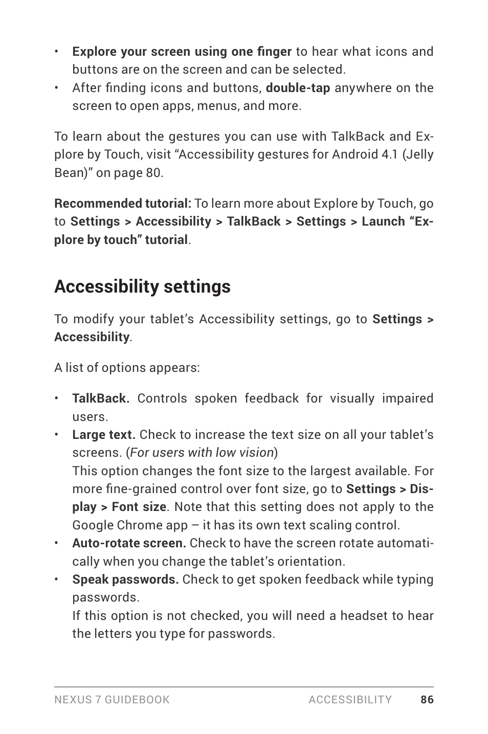 Accessibility settings | Asus Nexus 7 User Manual | Page 92 / 106