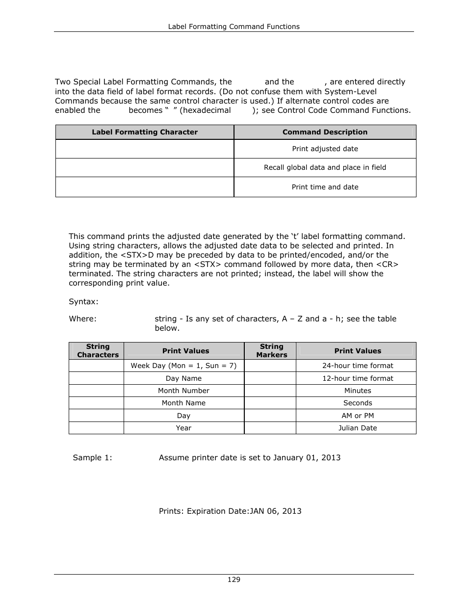 Special label formatting command functions, Stx d print adjusted date | Datamax-O'Neil DPL Programmer’s Manual User Manual | Page 137 / 296