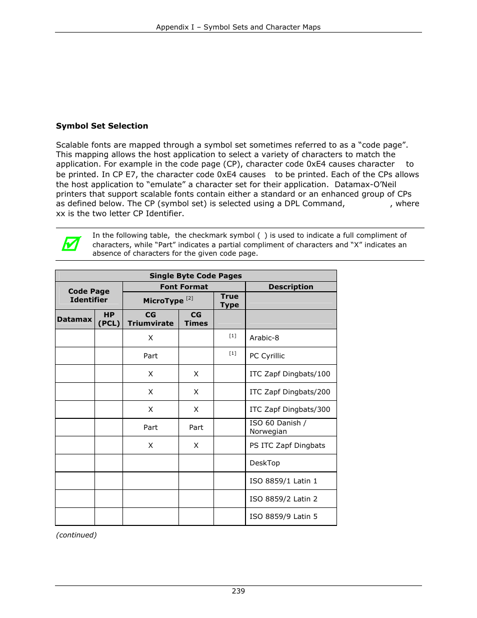 Appendix i, Symbol sets and character maps | Datamax-O'Neil DPL Programmer’s Manual User Manual | Page 247 / 296