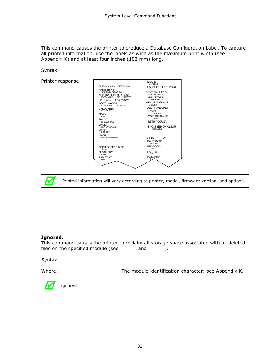 Stx z print configuration label, Stx z pack module, Printer response | Datamax-O'Neil DPL Programmer’s Manual User Manual | Page 40 / 296