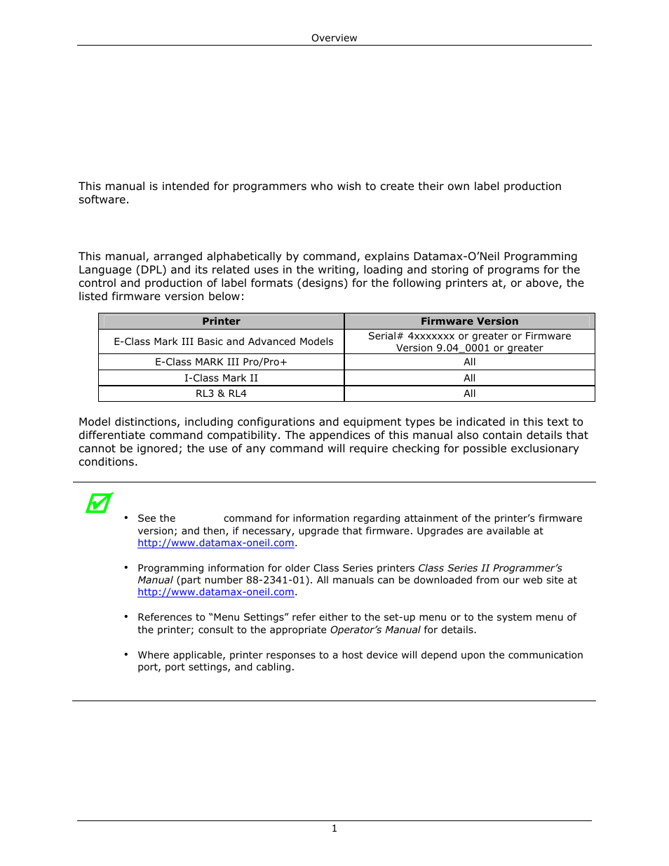 1 overview | Datamax-O'Neil DPL Programmer’s Manual User Manual | Page 9 / 296