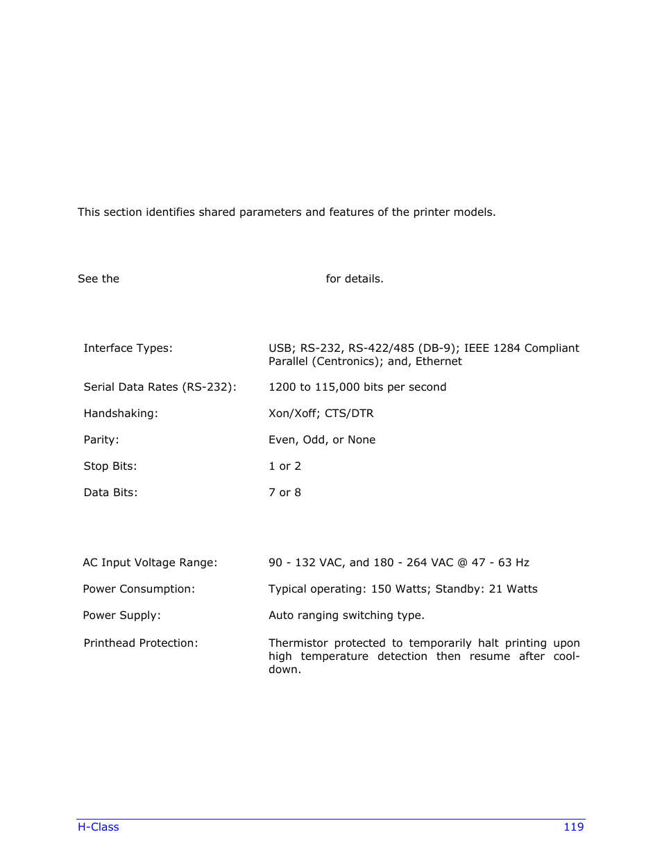 Specifications, 1 general | Datamax-O'Neil H-Class Operator’s Manual User Manual | Page 129 / 180