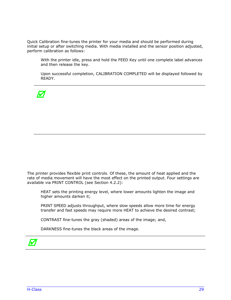 4 quick calibration, 5 print quality controls | Datamax-O'Neil H-Class Operator’s Manual User Manual | Page 39 / 180