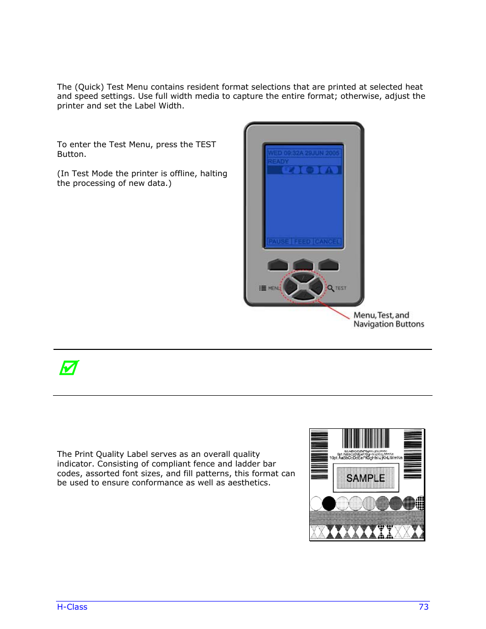 3 the test menu | Datamax-O'Neil H-Class Operator’s Manual User Manual | Page 83 / 180