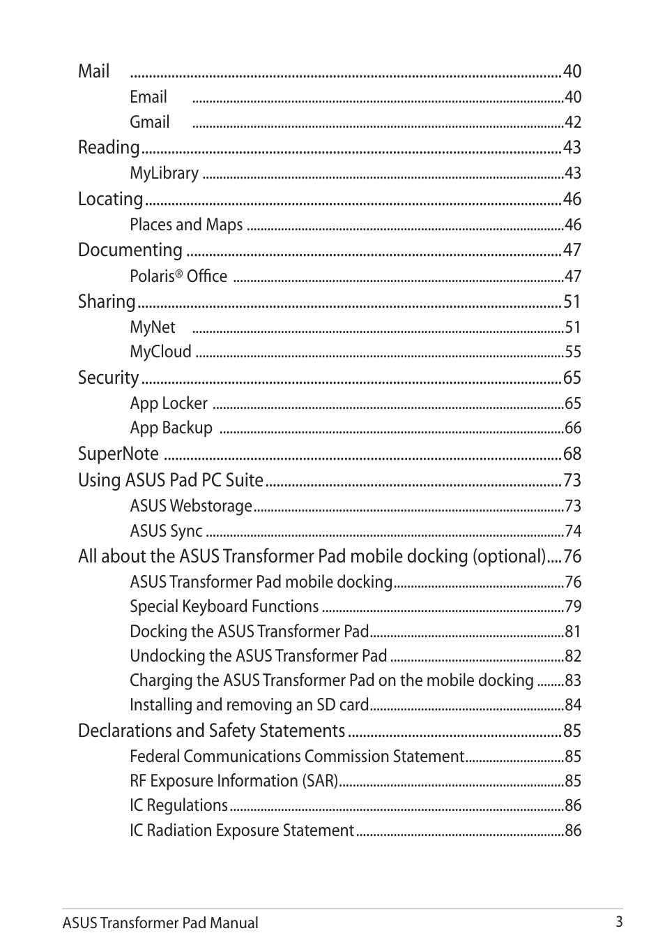 Asus Transformer Pad TF300TG User Manual | Page 3 / 90