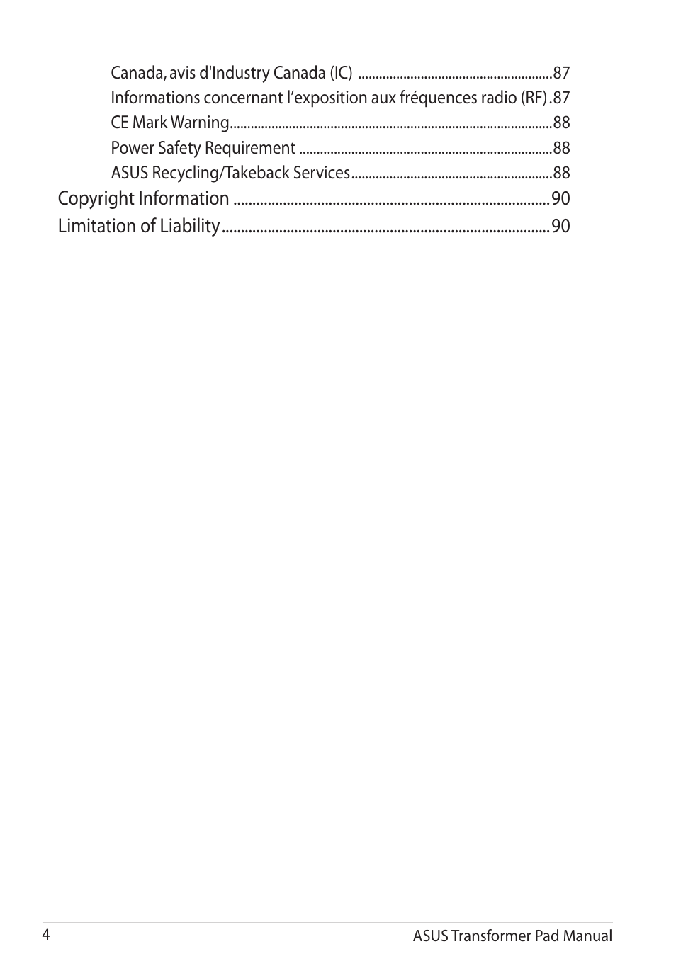 Asus Transformer Pad TF300TG User Manual | Page 4 / 90