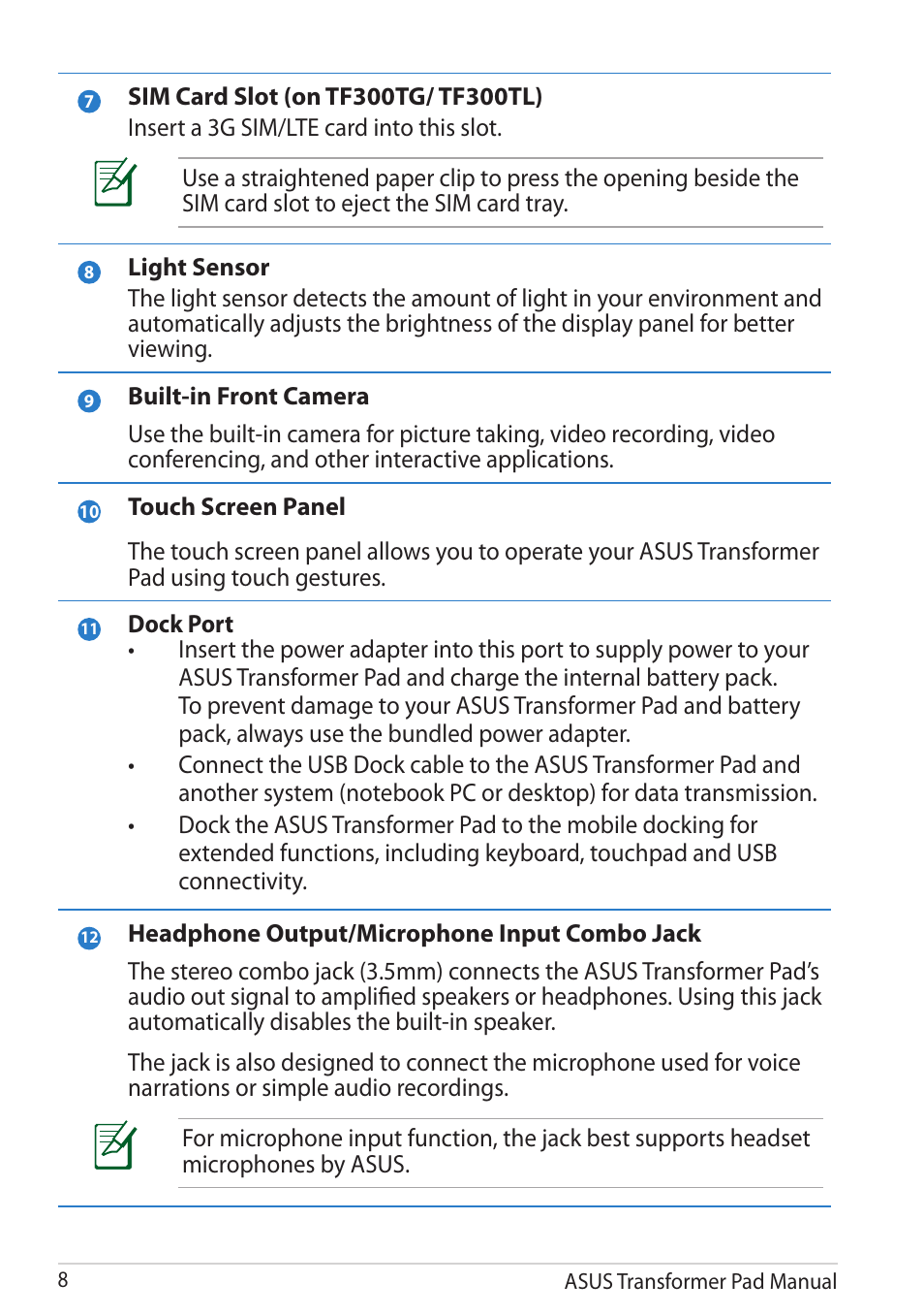 Asus Transformer Pad TF300TG User Manual | Page 8 / 90