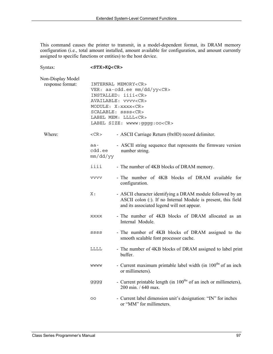 Datamax-O'Neil Class Series Programmer’s Manual User Manual | Page 111 / 300