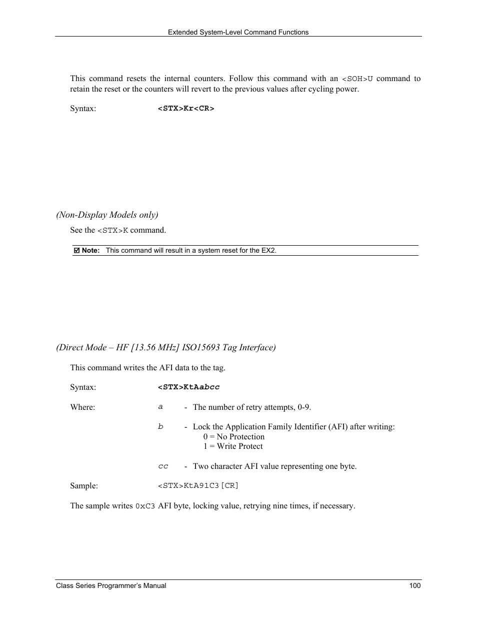 Stx kr resettable counter reset | Datamax-O'Neil Class Series Programmer’s Manual User Manual | Page 114 / 300