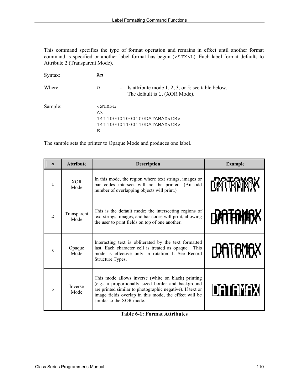 Aset format attribute | Datamax-O'Neil Class Series Programmer’s Manual User Manual | Page 124 / 300