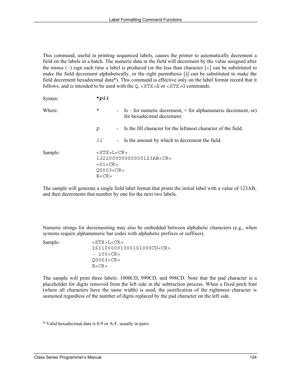 Datamax-O'Neil Class Series Programmer’s Manual User Manual | Page 138 / 300