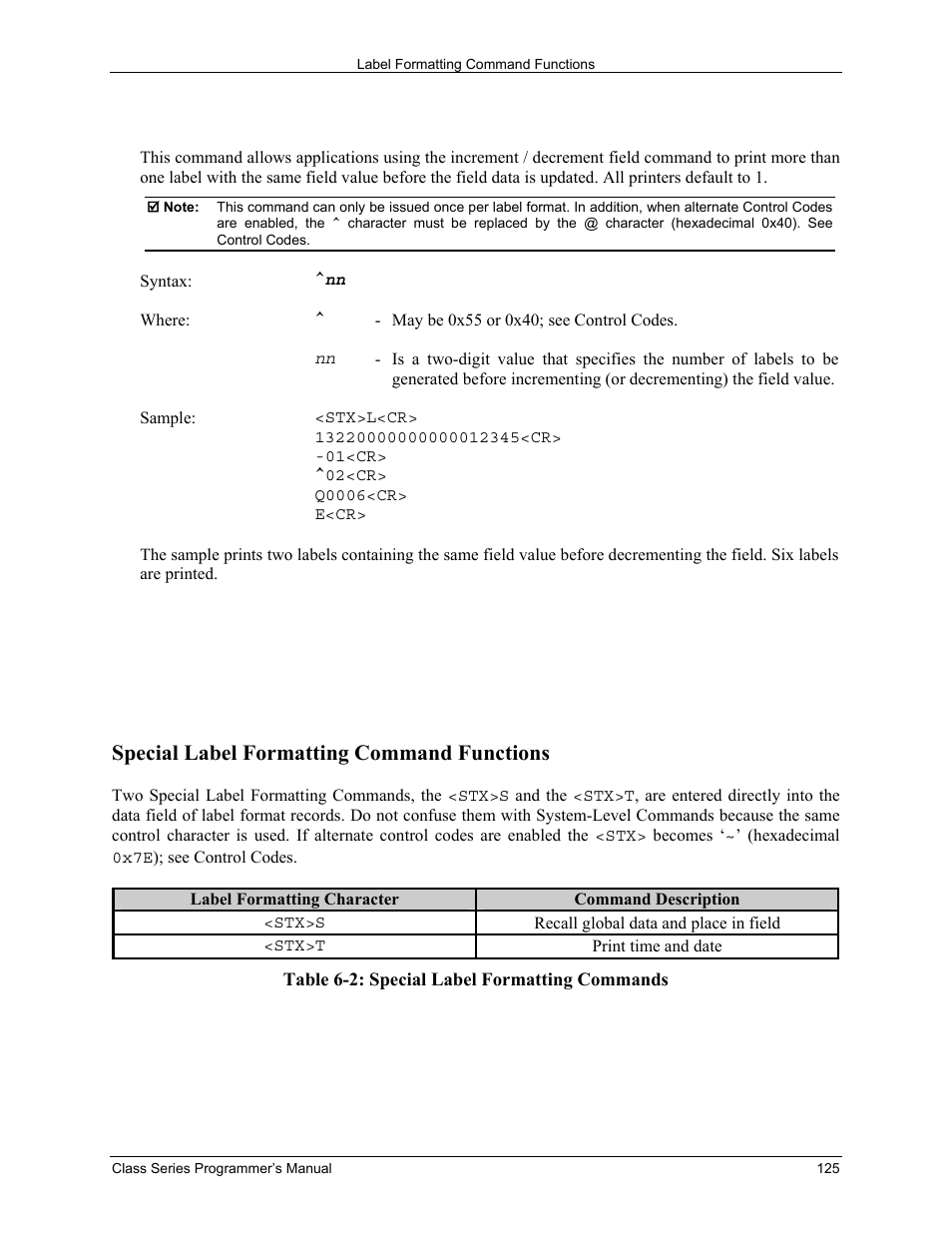 Set count by amount, Special label formatting command functions | Datamax-O'Neil Class Series Programmer’s Manual User Manual | Page 139 / 300