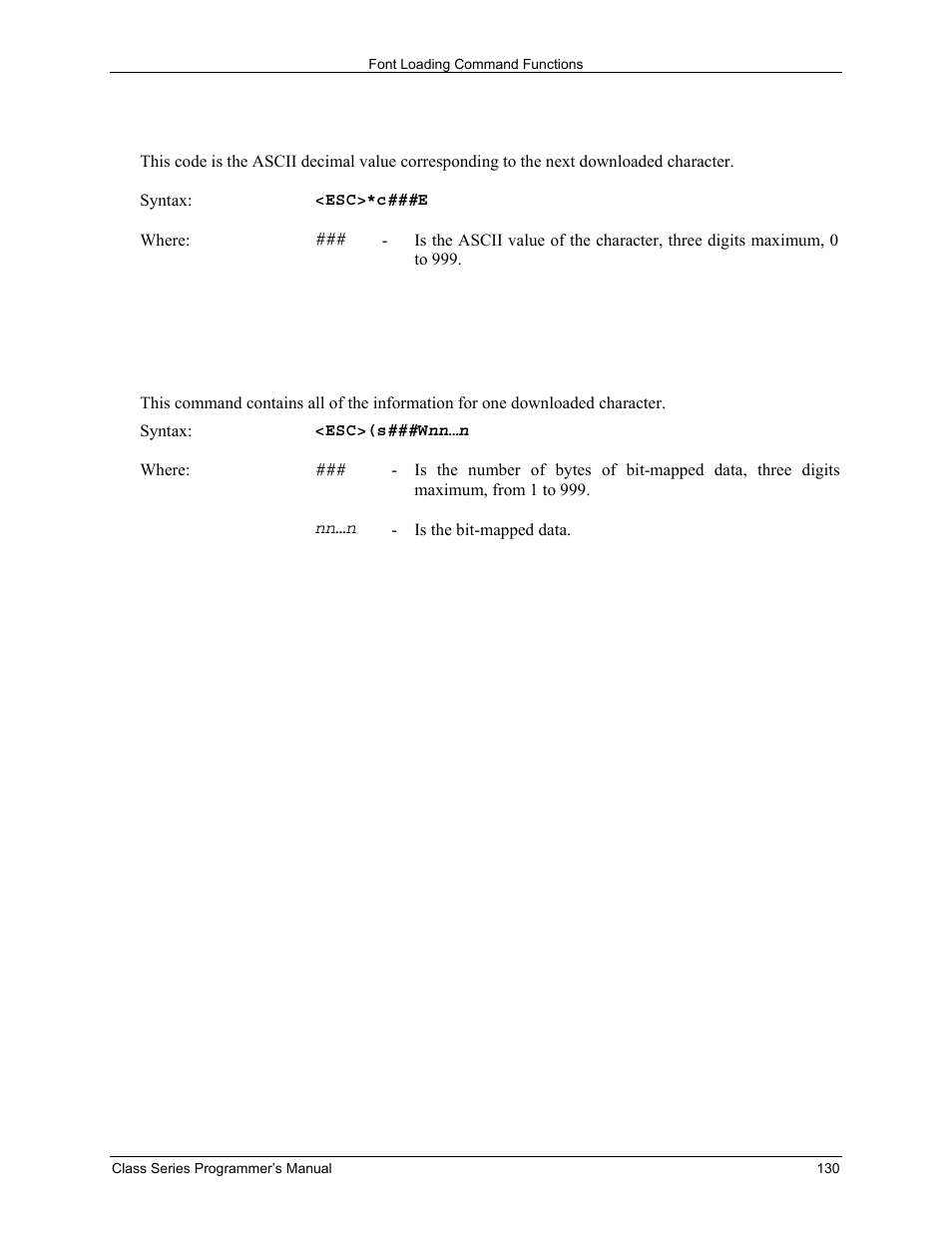 C###e character code, S#w character download data | Datamax-O'Neil Class Series Programmer’s Manual User Manual | Page 144 / 300