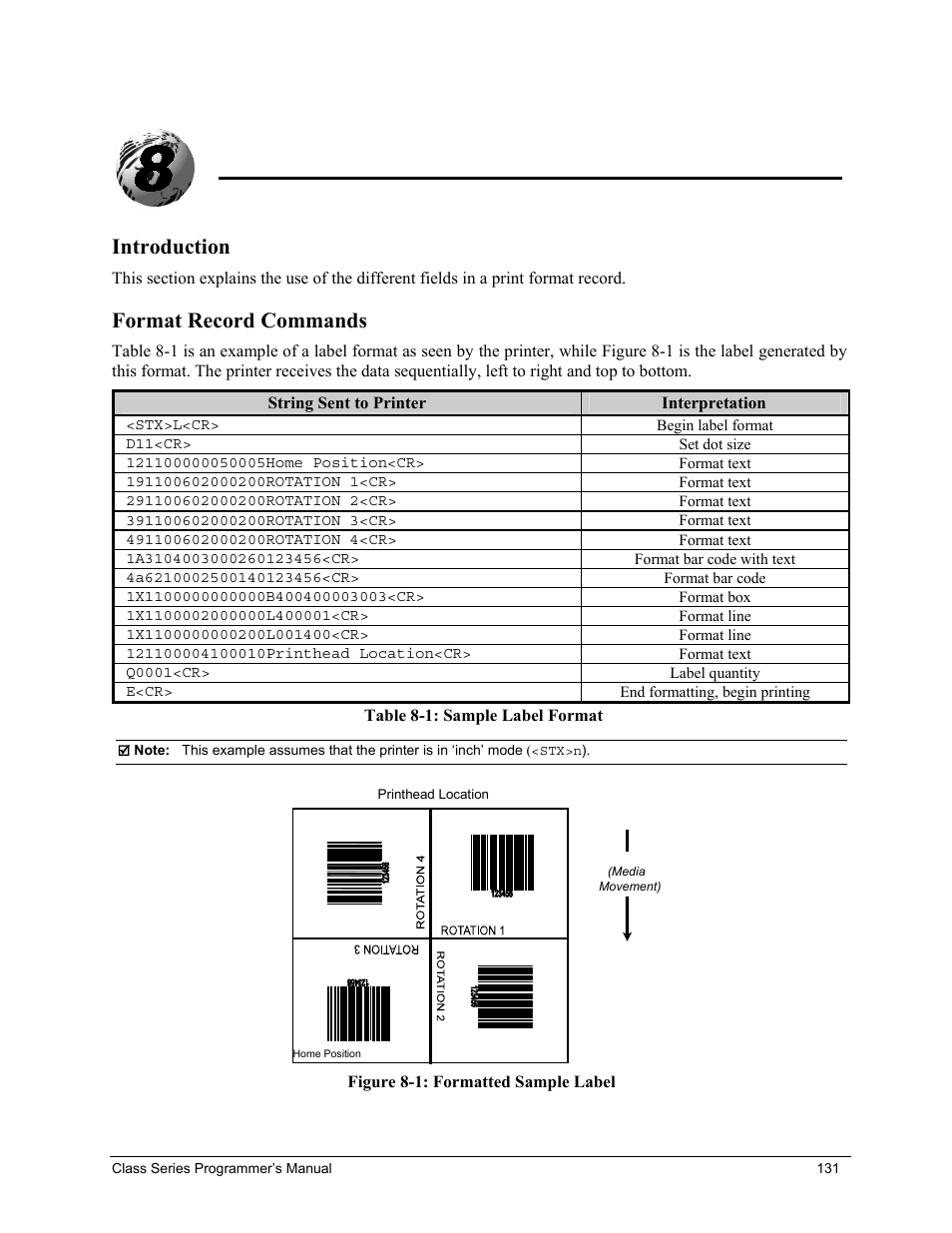 Generating label formats, Introduction, Format record commands | Datamax-O'Neil Class Series Programmer’s Manual User Manual | Page 145 / 300