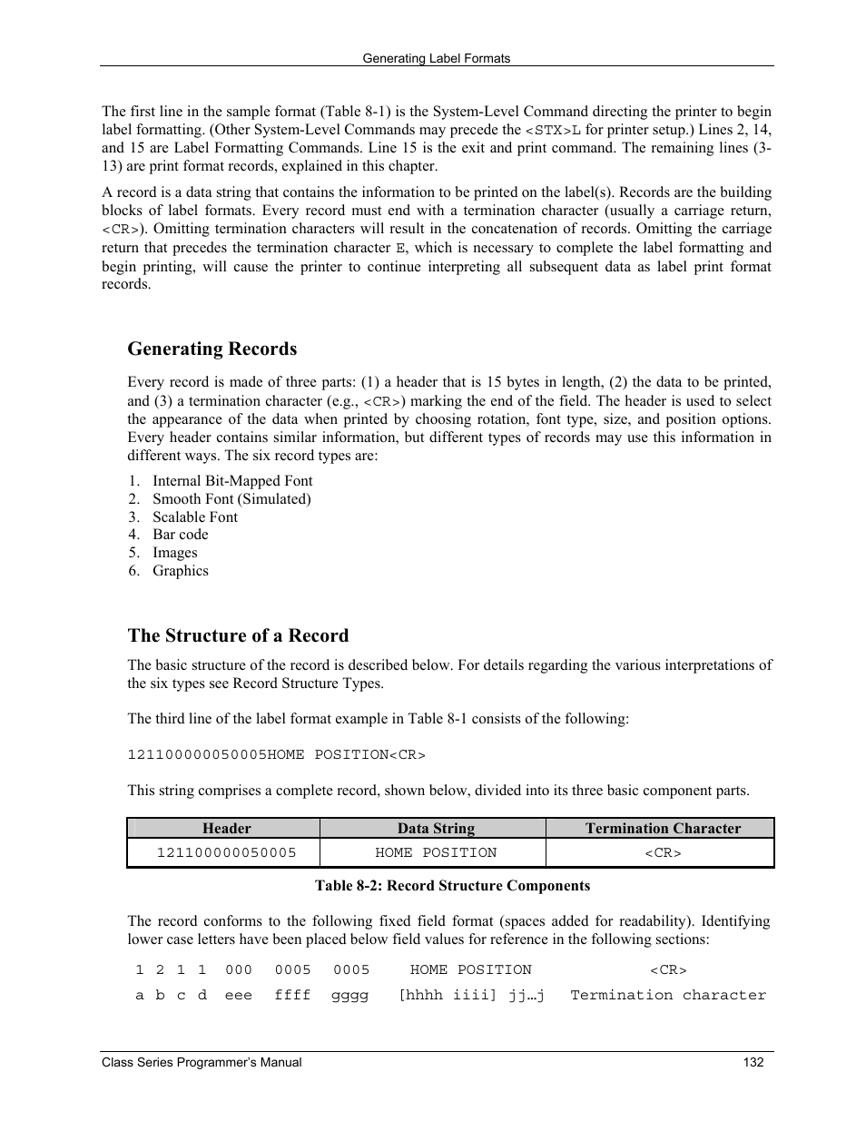 Generating records, The structure of a record | Datamax-O'Neil Class Series Programmer’s Manual User Manual | Page 146 / 300
