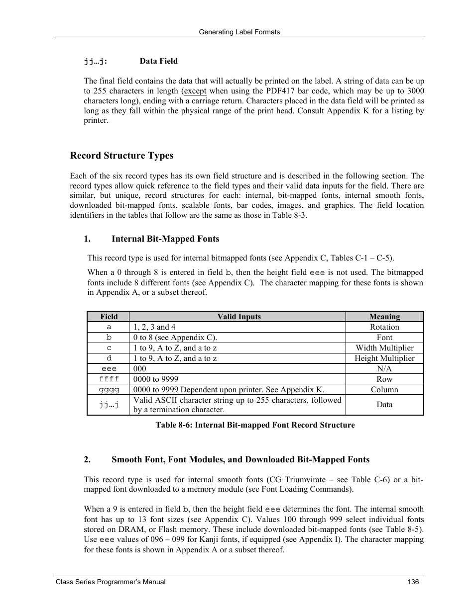 Record structure types | Datamax-O'Neil Class Series Programmer’s Manual User Manual | Page 150 / 300