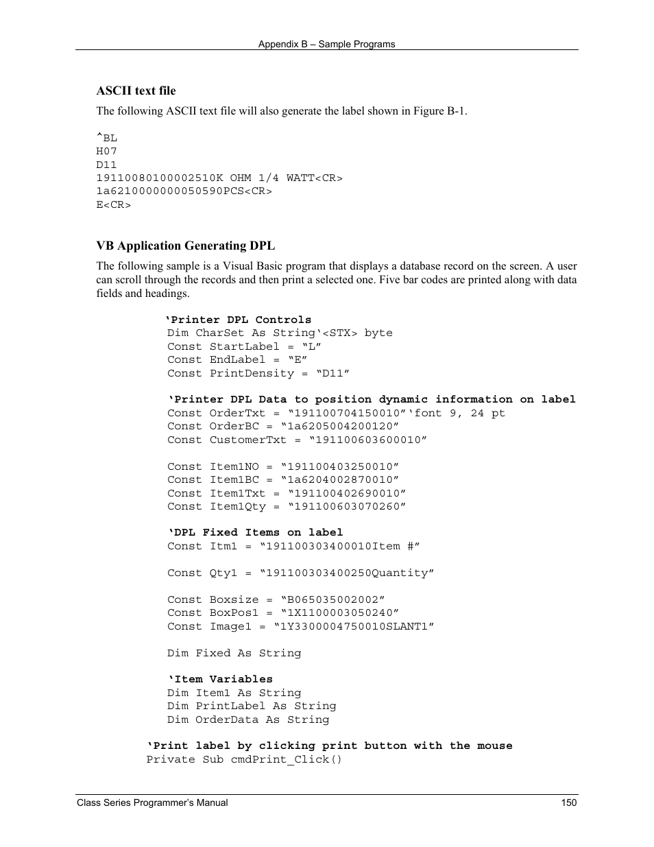 Datamax-O'Neil Class Series Programmer’s Manual User Manual | Page 164 / 300