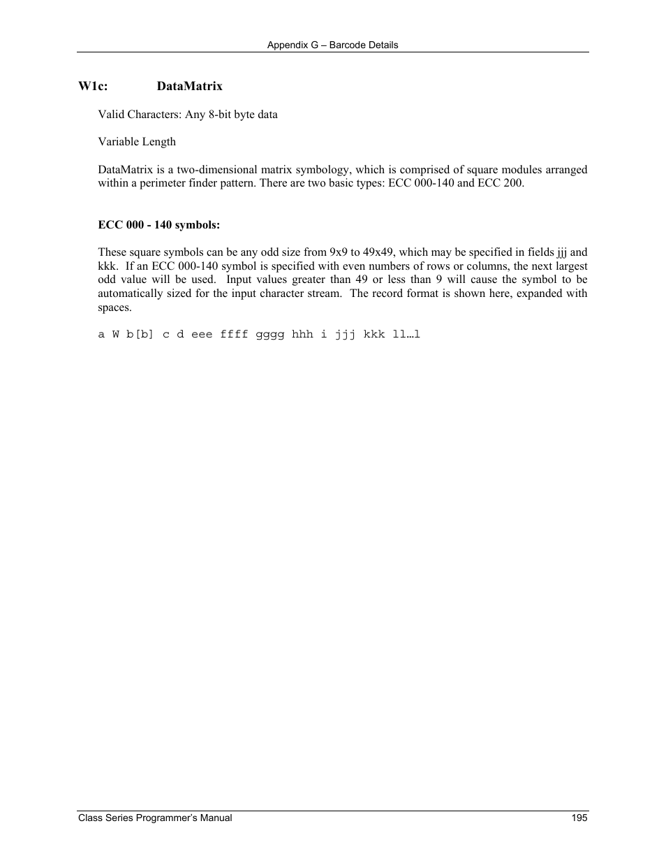 Datamax-O'Neil Class Series Programmer’s Manual User Manual | Page 209 / 300