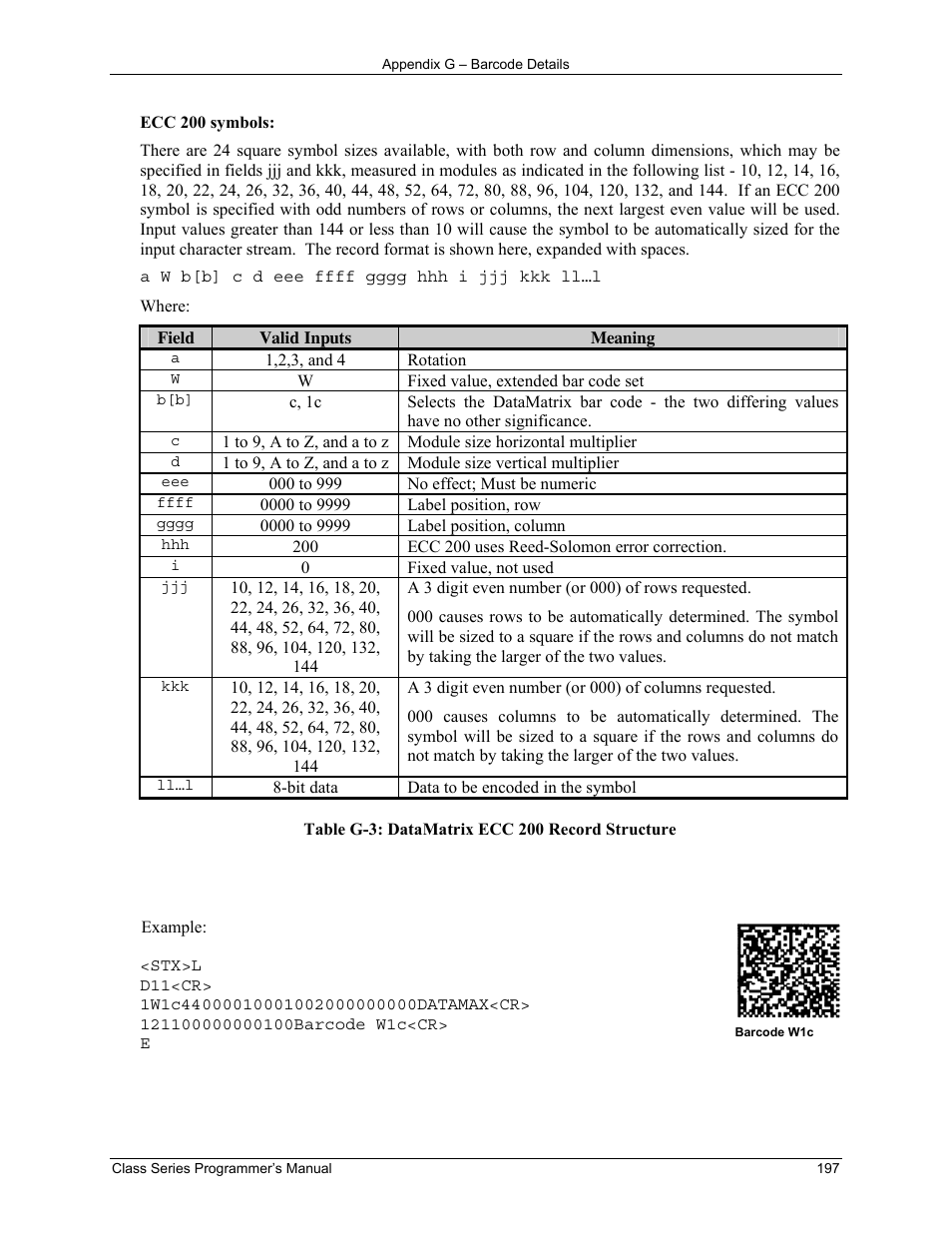 Datamax-O'Neil Class Series Programmer’s Manual User Manual | Page 211 / 300