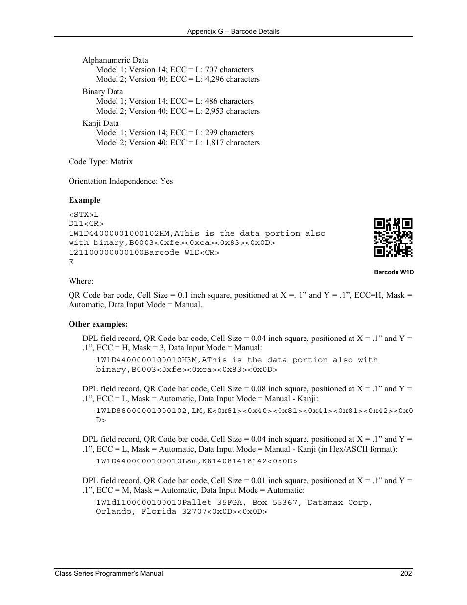 Datamax-O'Neil Class Series Programmer’s Manual User Manual | Page 216 / 300
