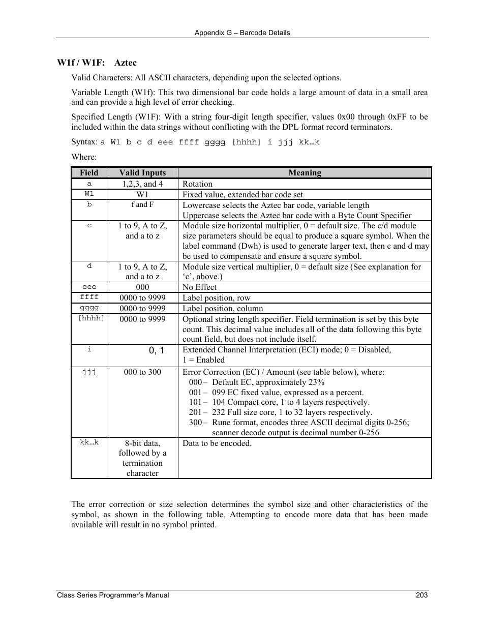 Datamax-O'Neil Class Series Programmer’s Manual User Manual | Page 217 / 300