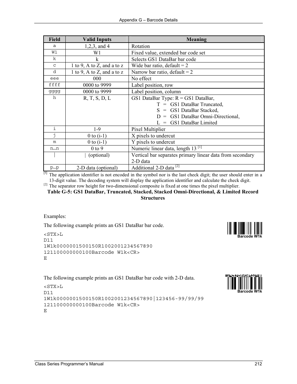 Datamax-O'Neil Class Series Programmer’s Manual User Manual | Page 226 / 300