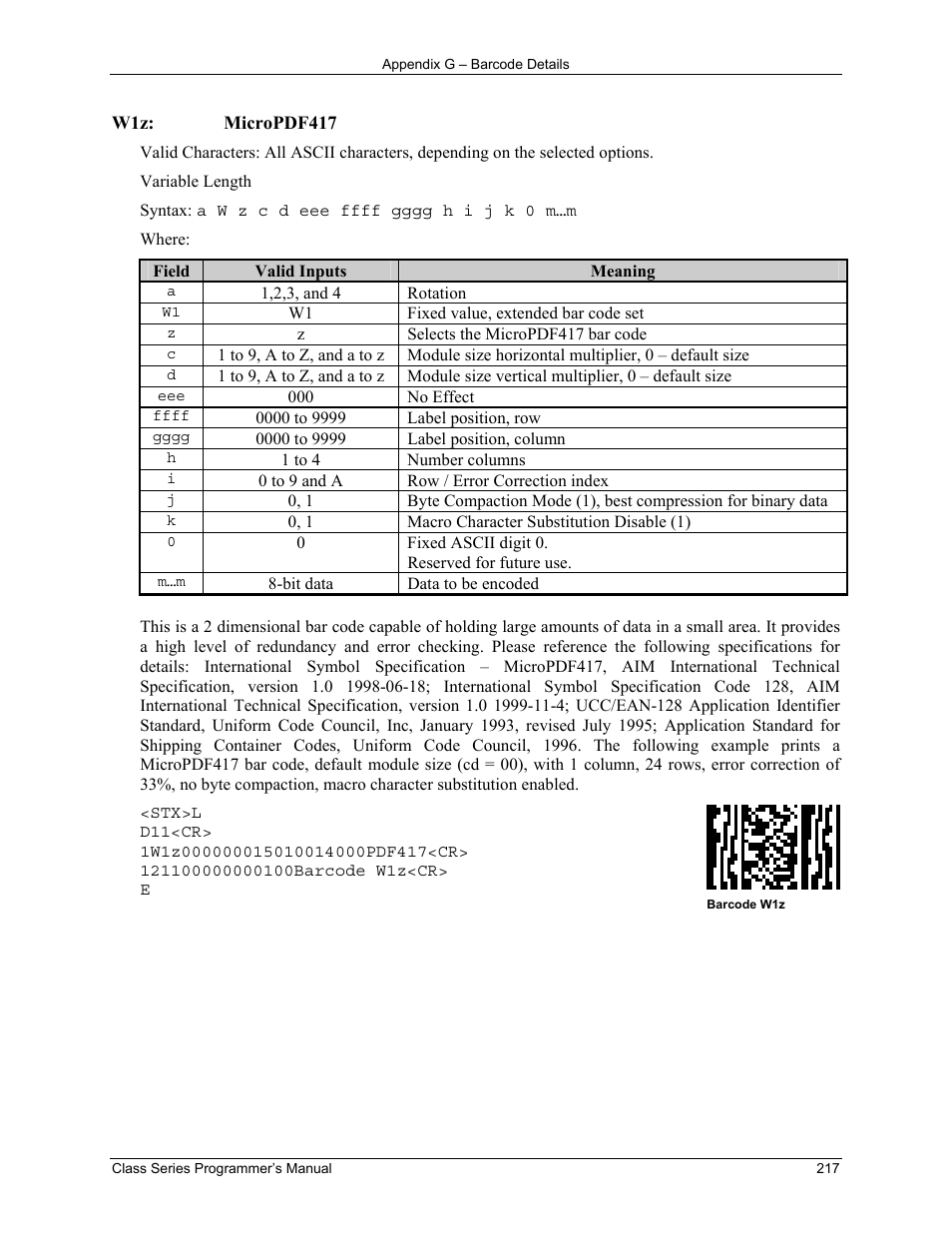 Datamax-O'Neil Class Series Programmer’s Manual User Manual | Page 231 / 300