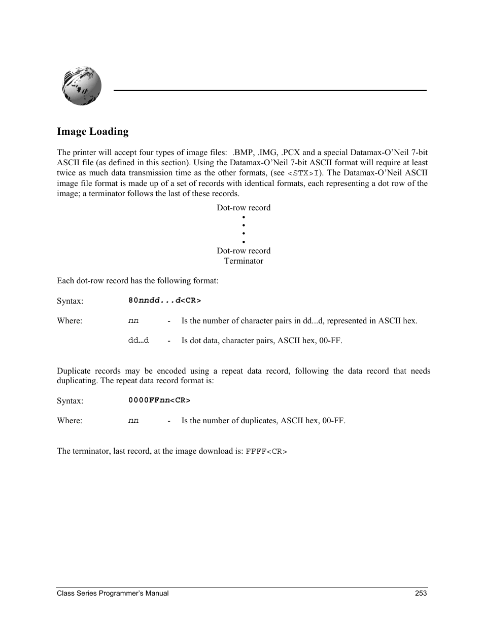 Appendix o, Image loading | Datamax-O'Neil Class Series Programmer’s Manual User Manual | Page 267 / 300