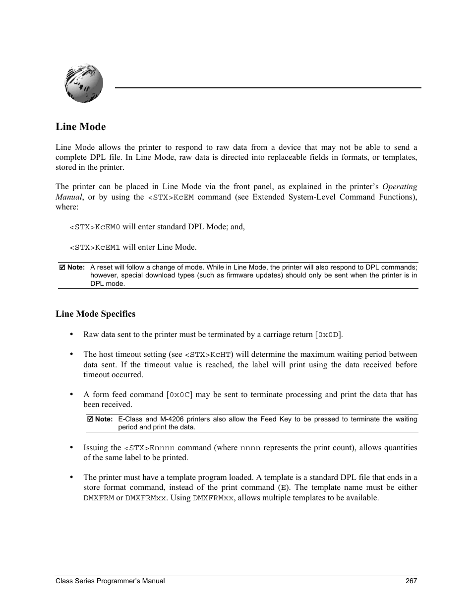Appendix s, Line mode | Datamax-O'Neil Class Series Programmer’s Manual User Manual | Page 281 / 300