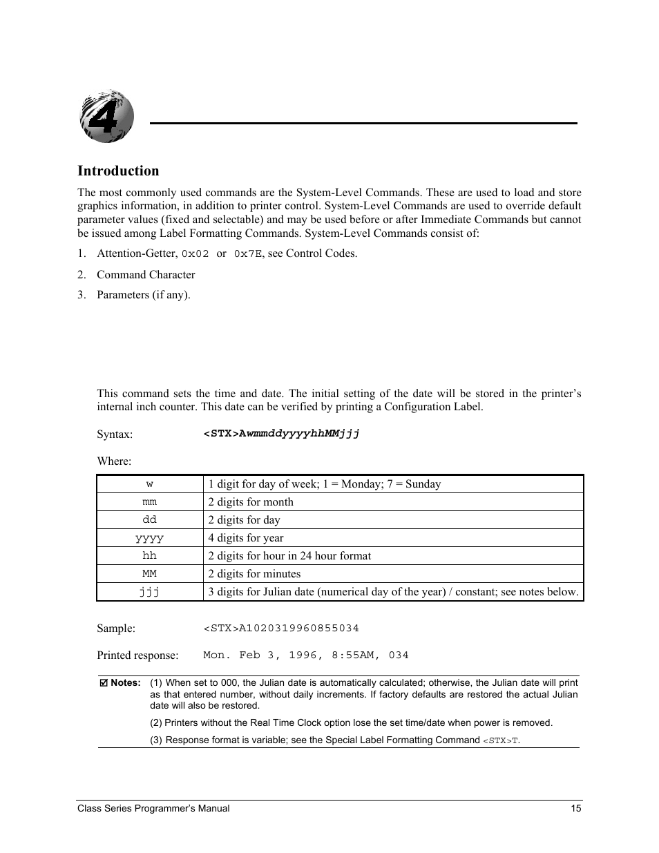 System-level command functions, Introduction, Stx a set time and date | Datamax-O'Neil Class Series Programmer’s Manual User Manual | Page 29 / 300