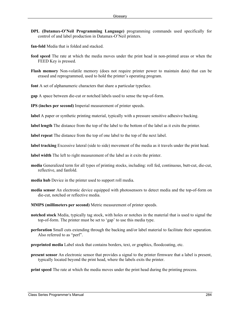 Datamax-O'Neil Class Series Programmer’s Manual User Manual | Page 298 / 300