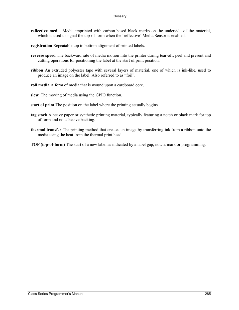Datamax-O'Neil Class Series Programmer’s Manual User Manual | Page 299 / 300