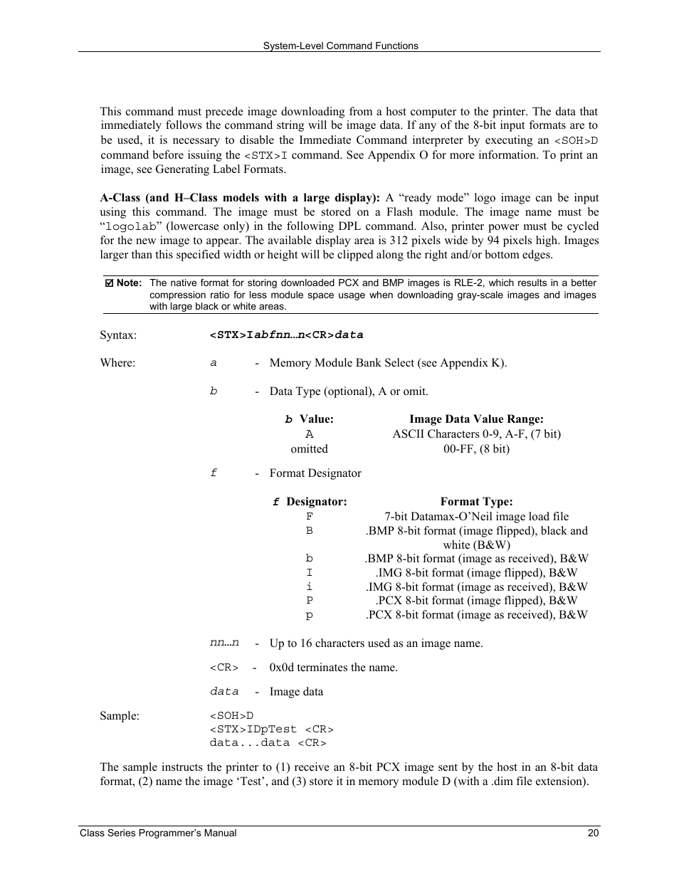Stx i input image data | Datamax-O'Neil Class Series Programmer’s Manual User Manual | Page 34 / 300