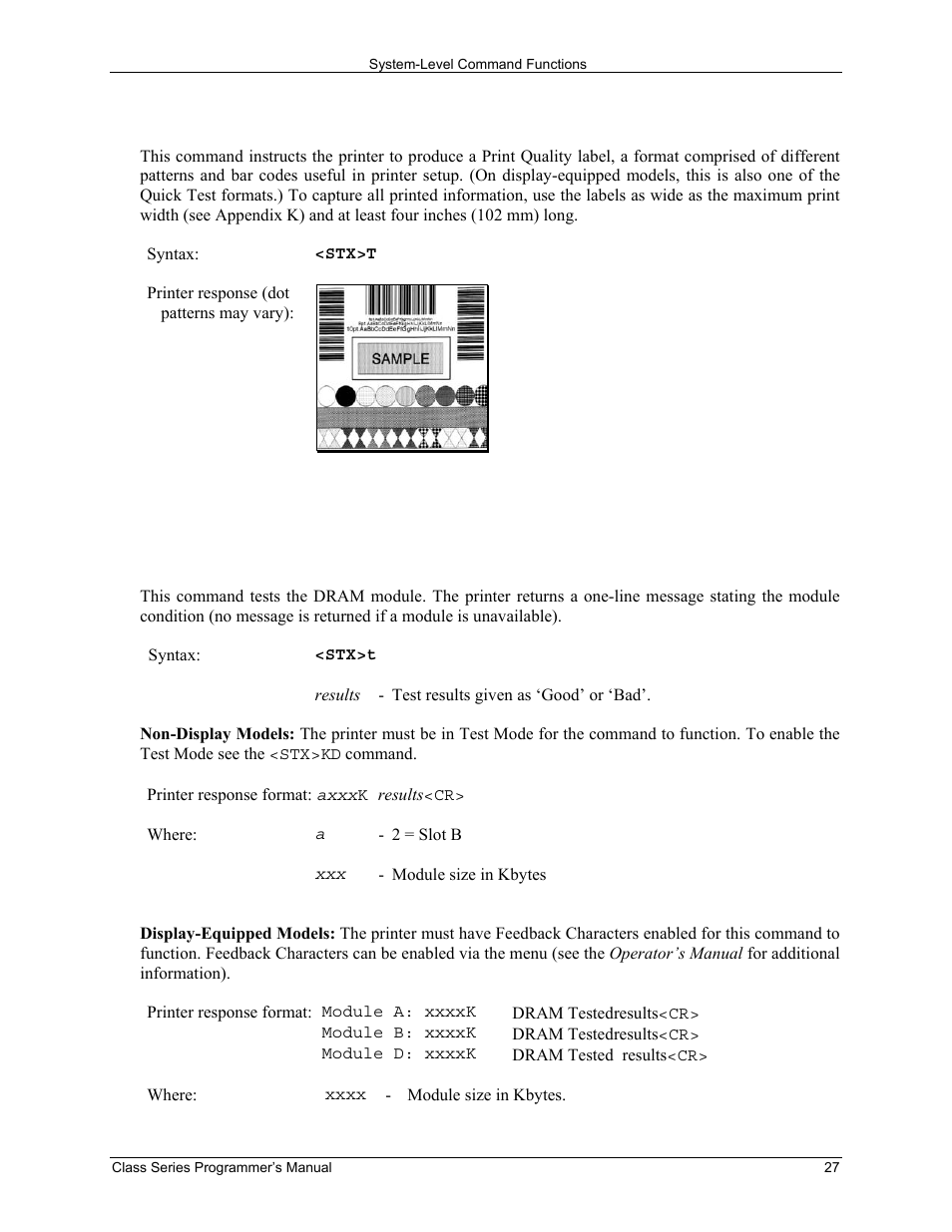 Stx t print quality label | Datamax-O'Neil Class Series Programmer’s Manual User Manual | Page 41 / 300