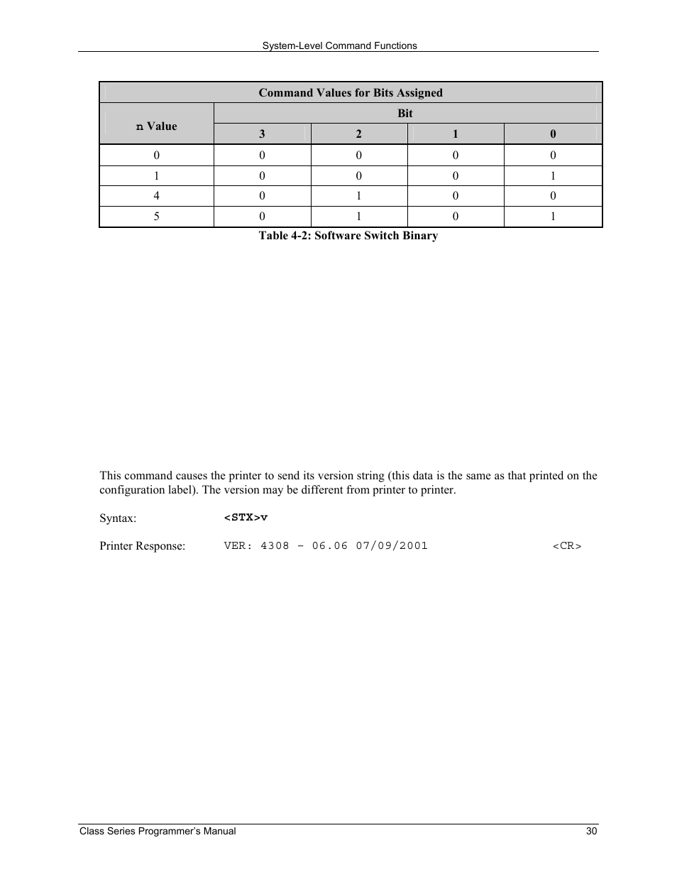 Stx v request firmware version | Datamax-O'Neil Class Series Programmer’s Manual User Manual | Page 44 / 300