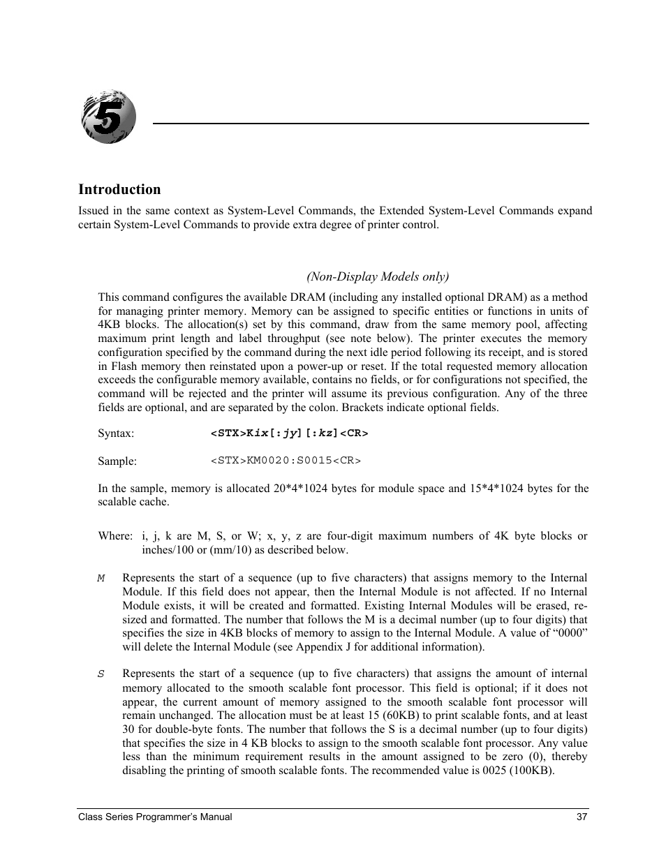Extended system-level command functions, Introduction | Datamax-O'Neil Class Series Programmer’s Manual User Manual | Page 51 / 300