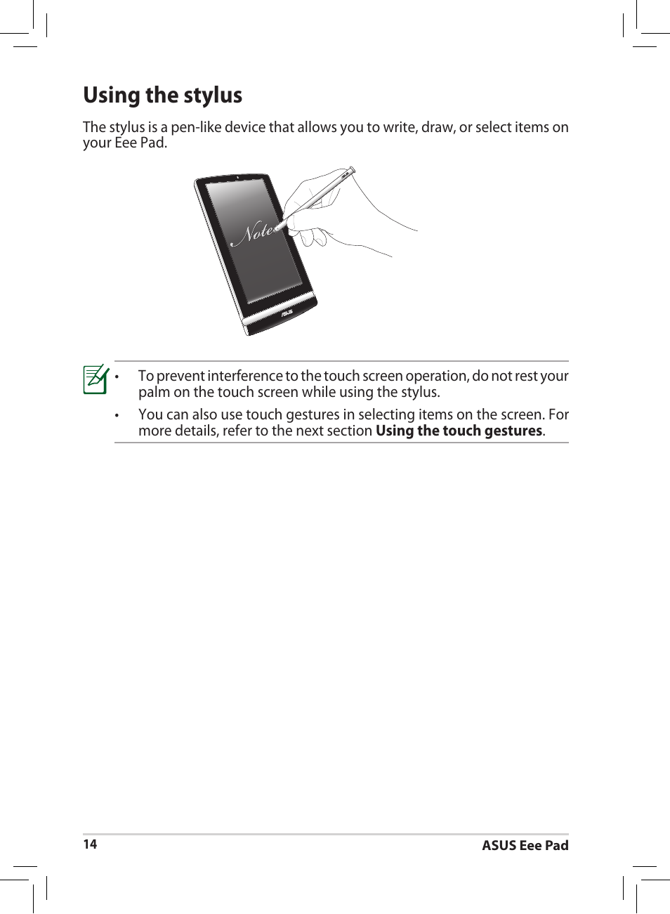 Using the stylus | Asus Eee Pad MeMO 171 User Manual | Page 14 / 26