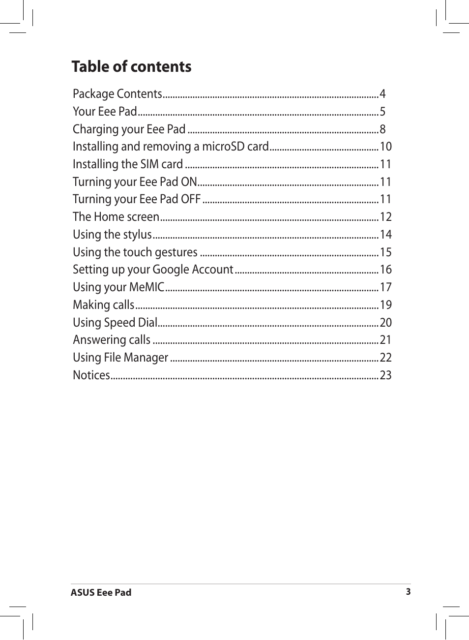 Asus Eee Pad MeMO 171 User Manual | Page 3 / 26