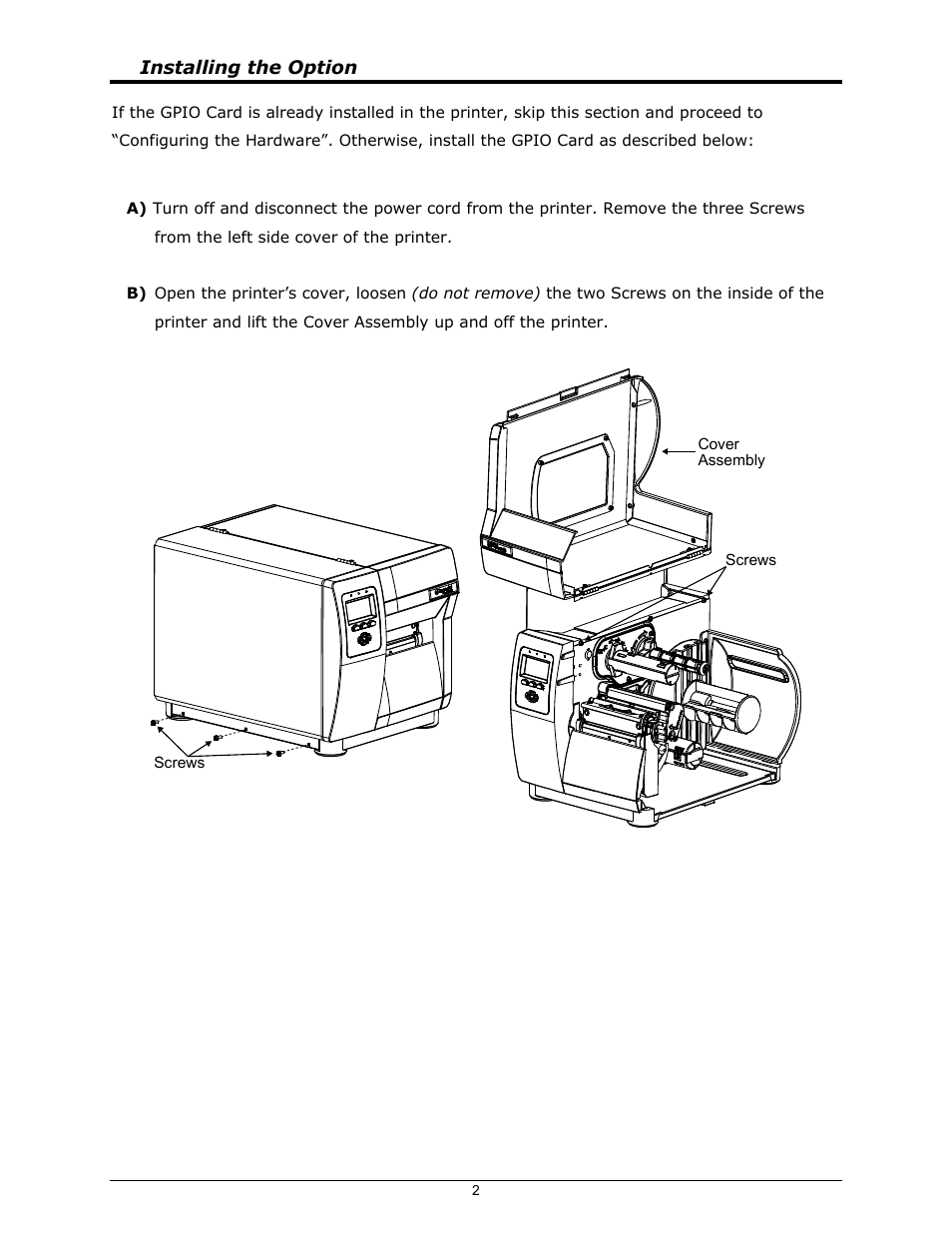 Installing the option | Datamax-O'Neil I-Class Mark II GPIO Option User Manual | Page 4 / 12