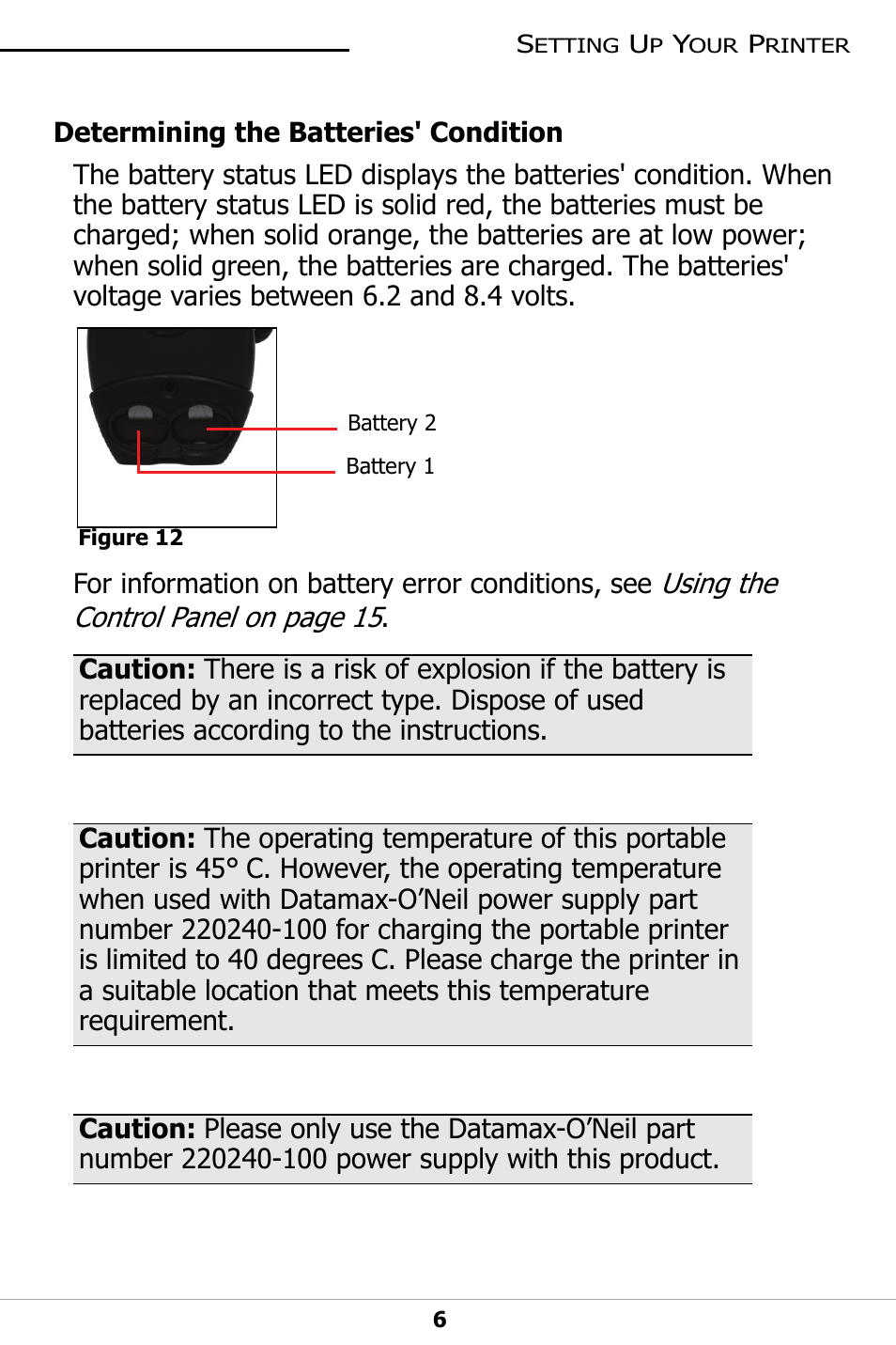 Determining the batteries' condition | Datamax-O'Neil LP3 LABEL PRINTER User Guide User Manual | Page 9 / 28