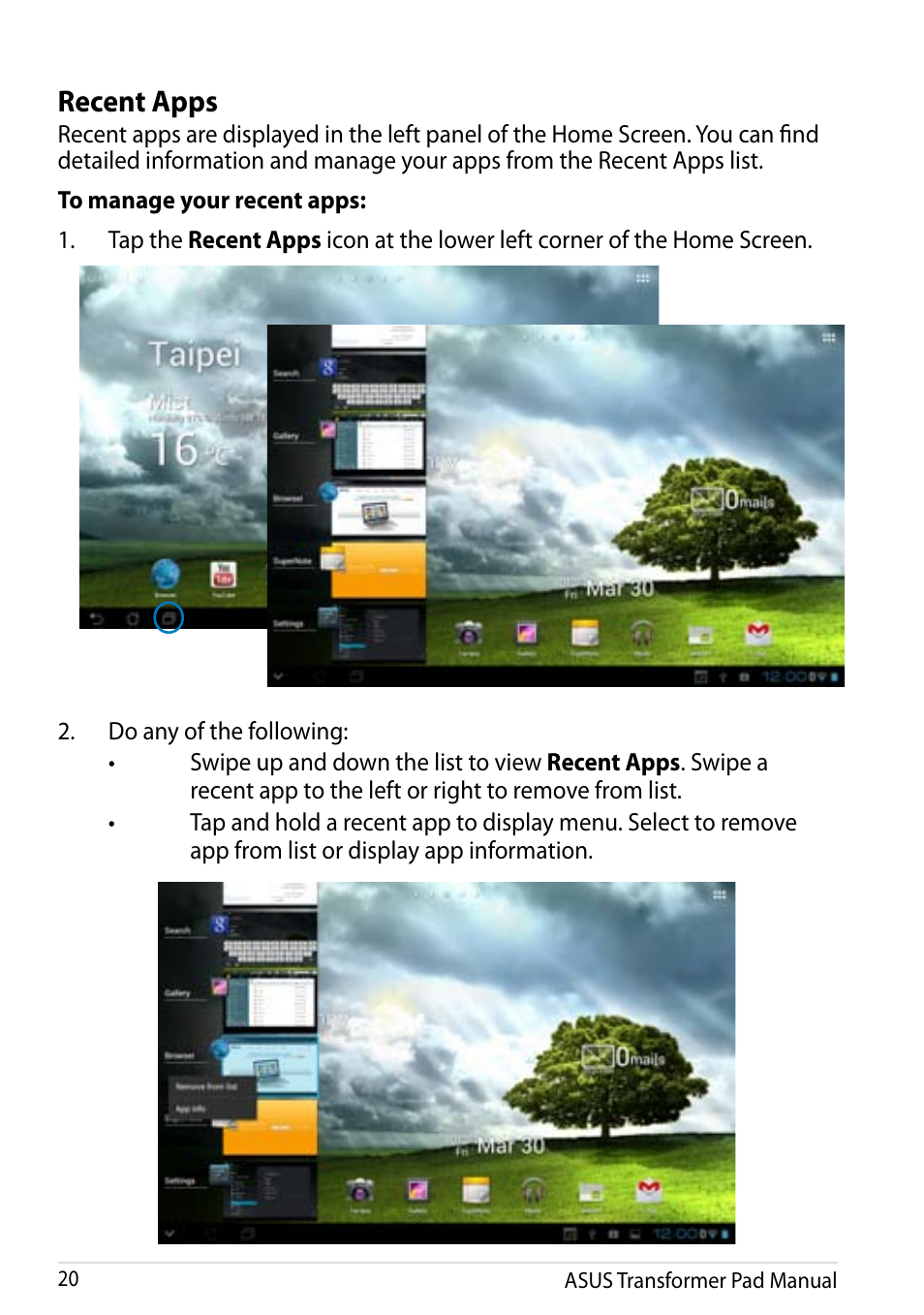 Recent apps | Asus Transformer Pad Infinity TF700T User Manual | Page 20 / 89