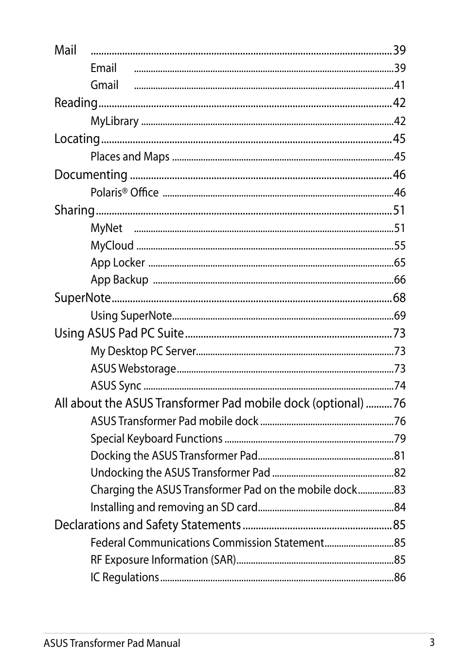 Asus Transformer Pad Infinity TF700T User Manual | Page 3 / 89